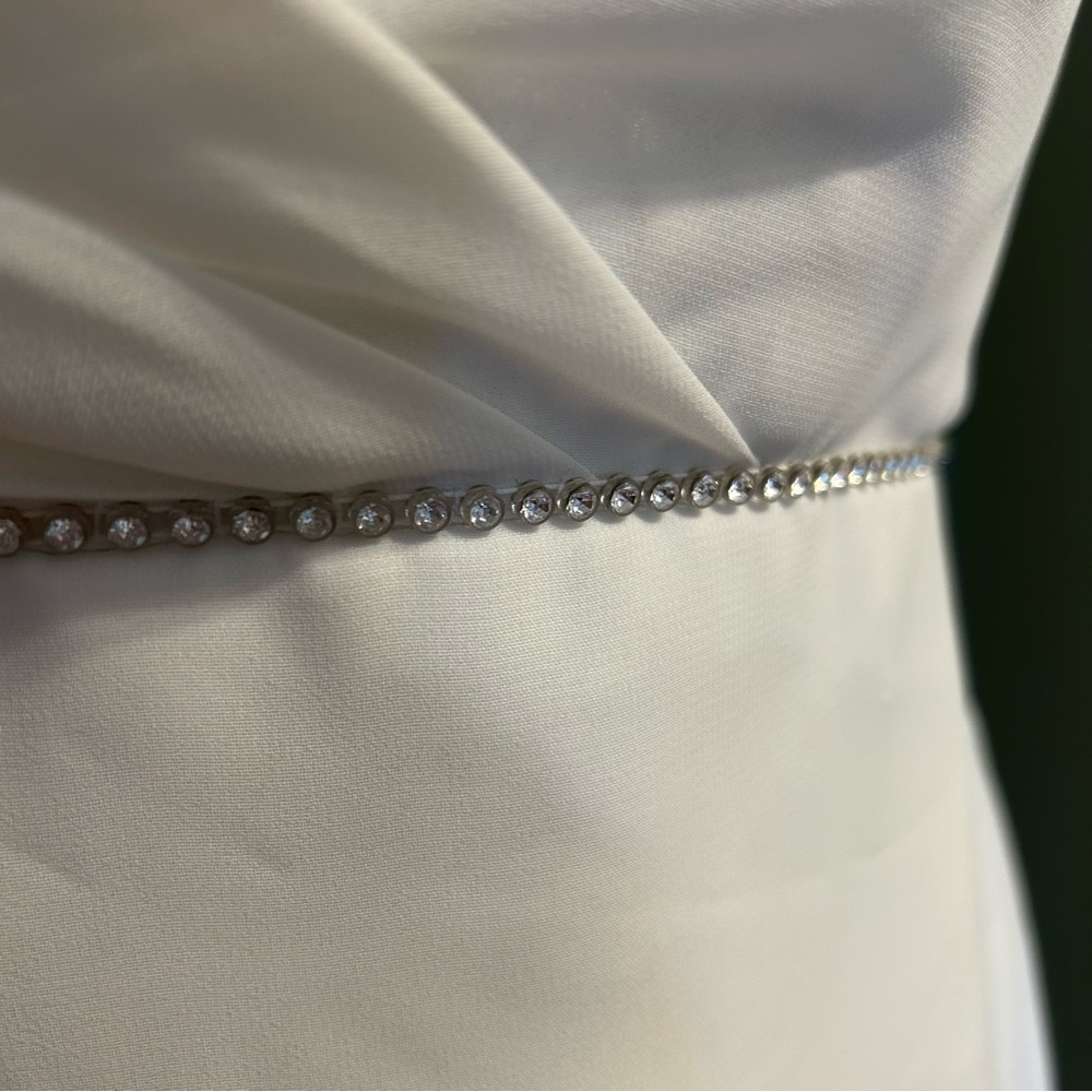 Emme Bridal white sleeveless wedding gown beaded rhinestones satin chiffon 16 - Picture 6 of 16
